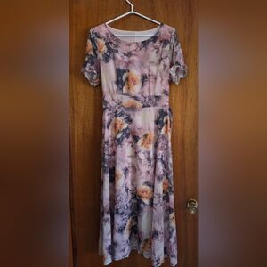 Floral Pink and Peach Midi Dress